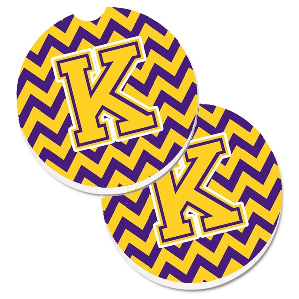 Carolines Treasures Letter K Chevron Purple and Gold Cup Holder Car Coaster, PK2 CJ1041-KCARC - main